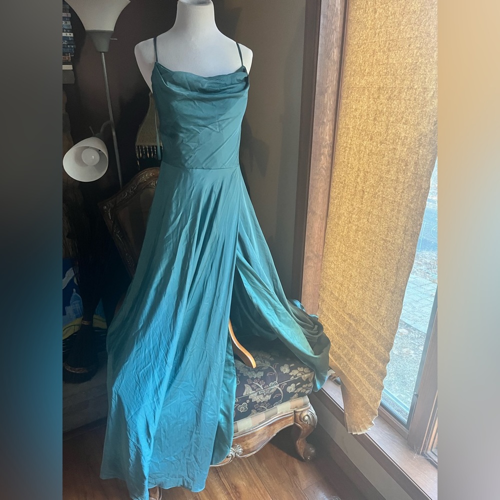 Teal evening dress